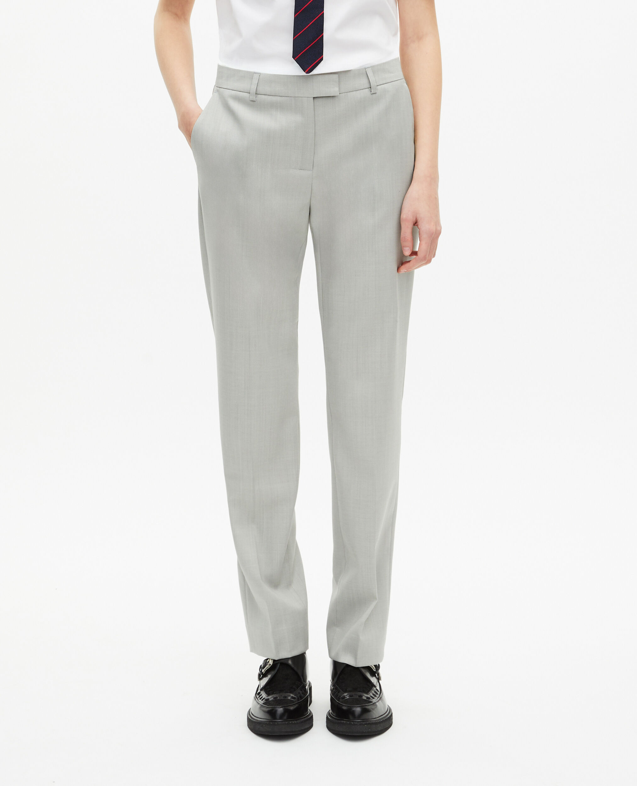 Pantalon tailleur ajusté gris clair, BEIGE, hi-res image number null
