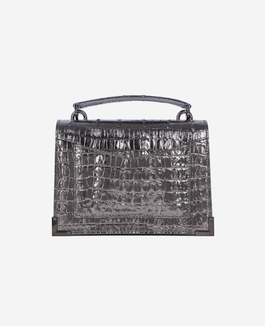 The Kooples DAMEN GUN METAL SILVER tasche emily small aus leder in krokodiloptik gunmetal