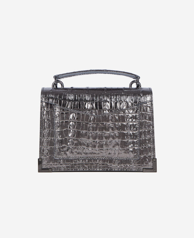 The Kooples FEMME GUN METAL SILVER sac emily small en cuir effet crocodile gunmetal