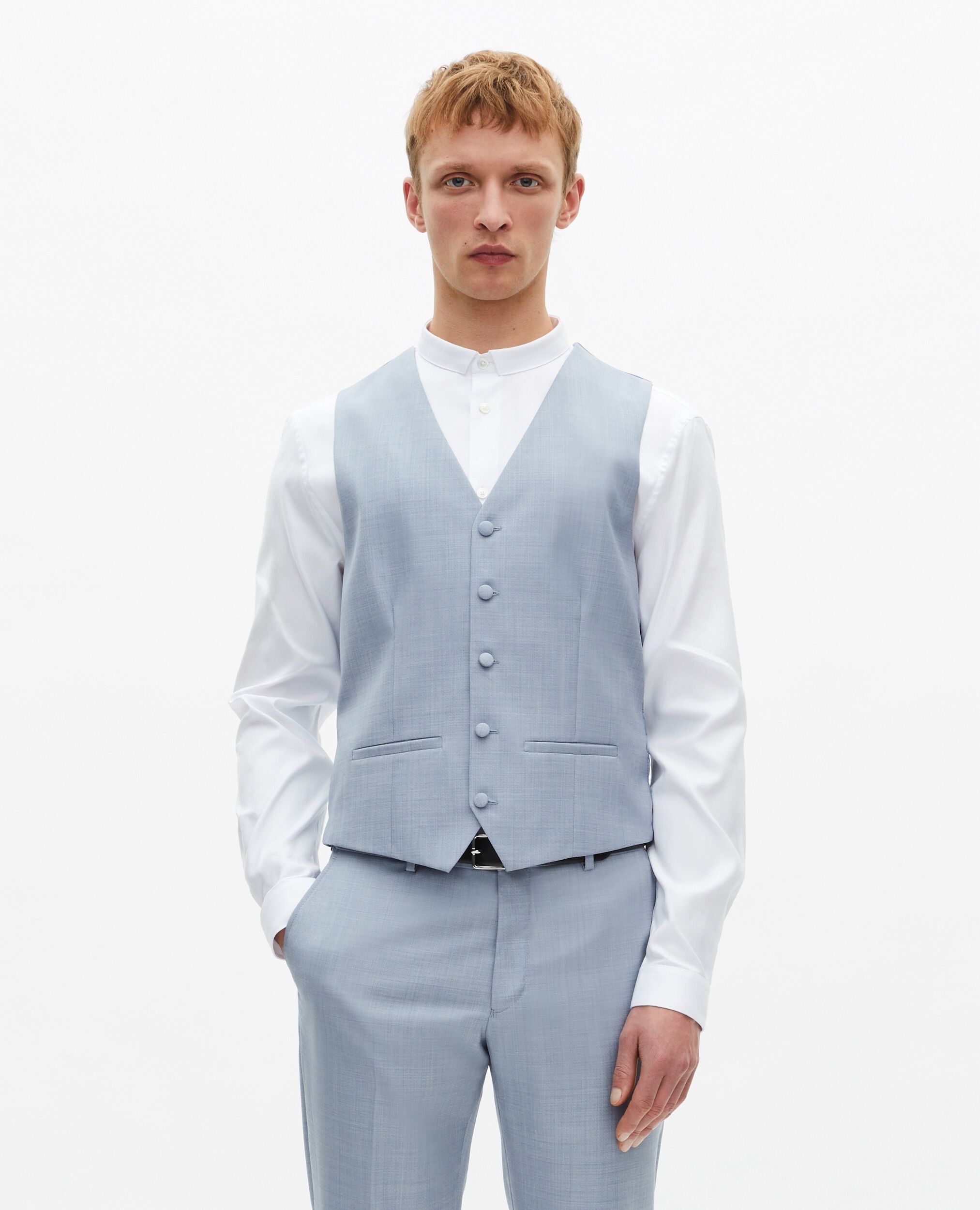Gilet de costume en laine coupe ajustée bleu clair, BLUE, hi-res image number null