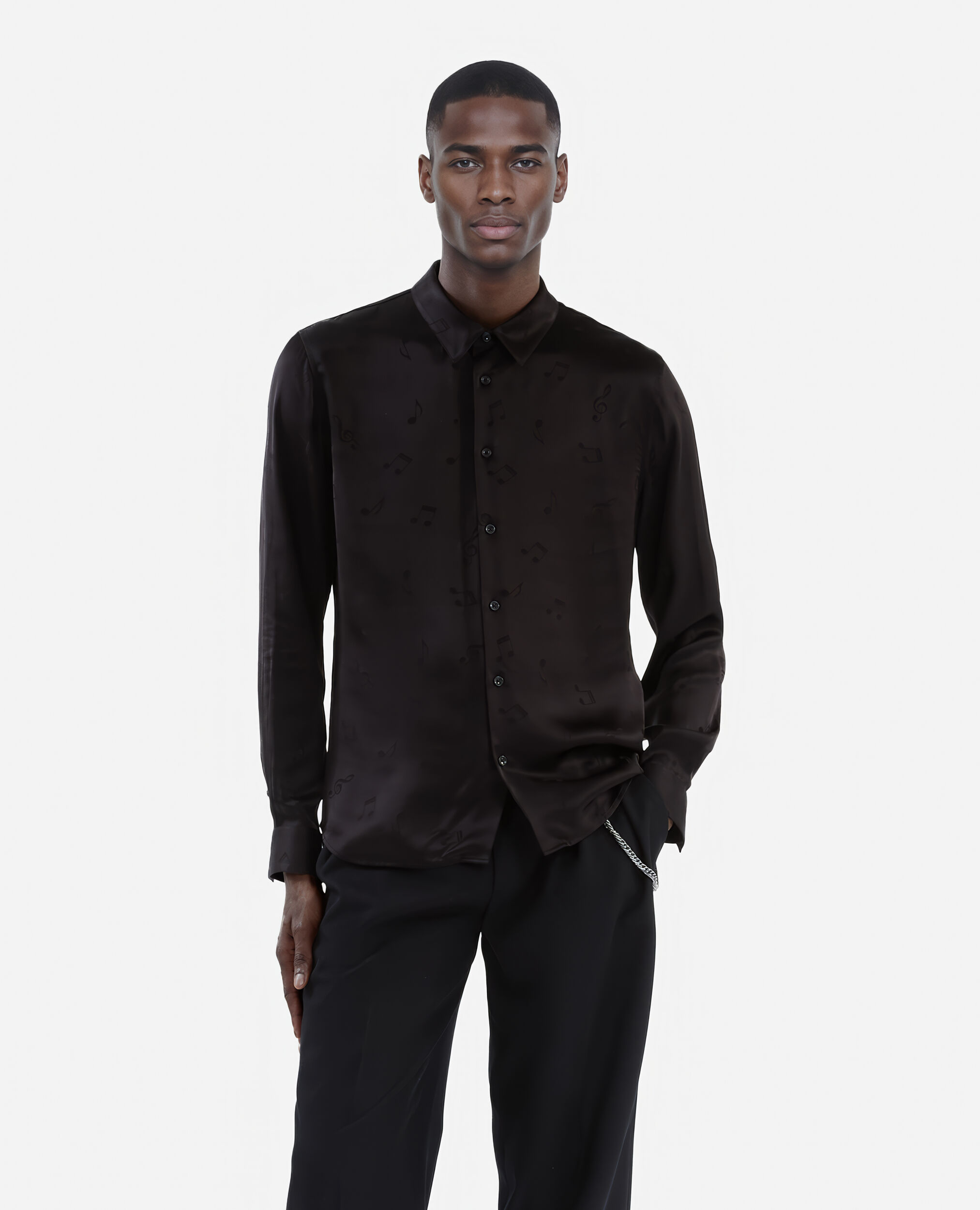Chemise en jacquard imprimé musique noire, BLACK, hi-res image number null