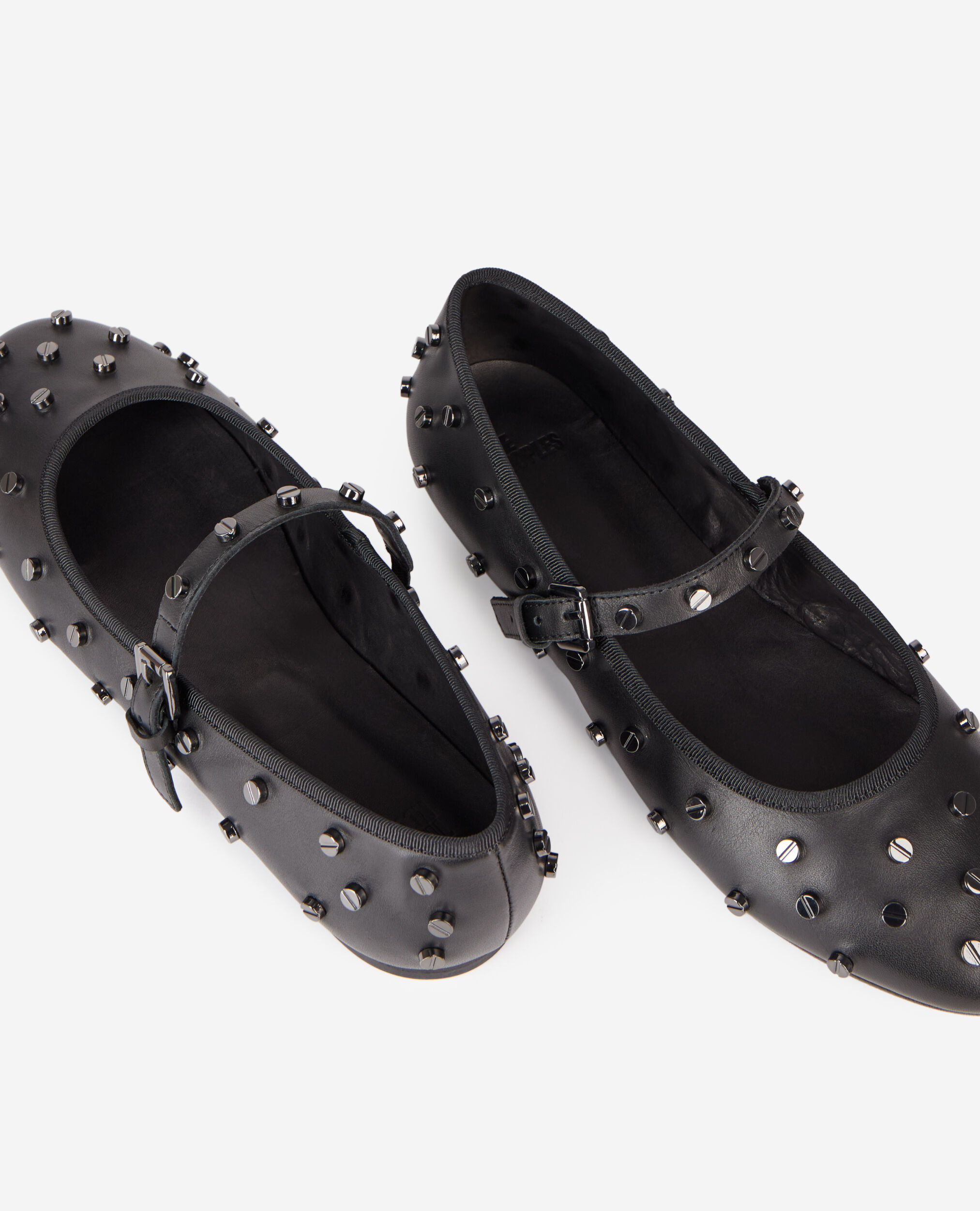 Ballerines en cuir noir avec clous, BLACK, hi-res image number null