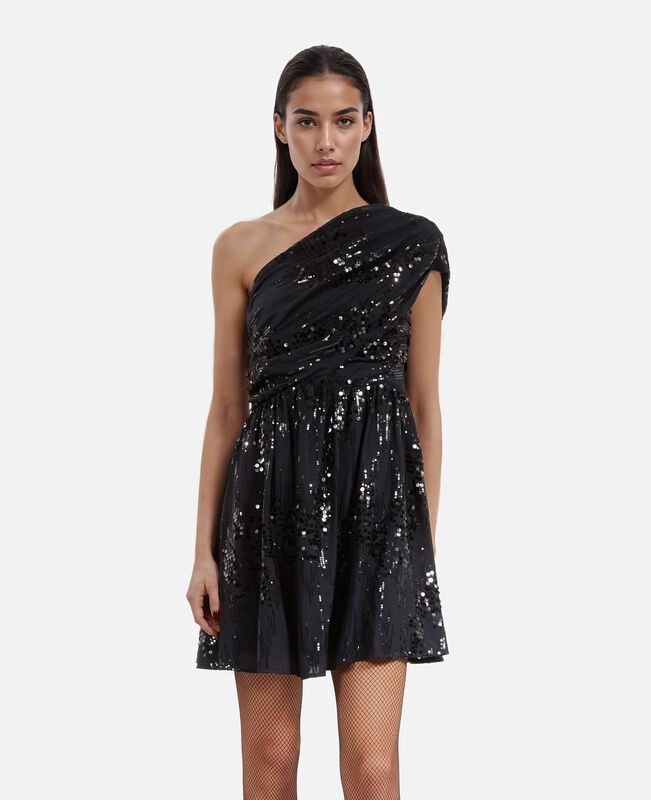 The Kooples FEMME BLACK robe courte à sequins effet drapé noire