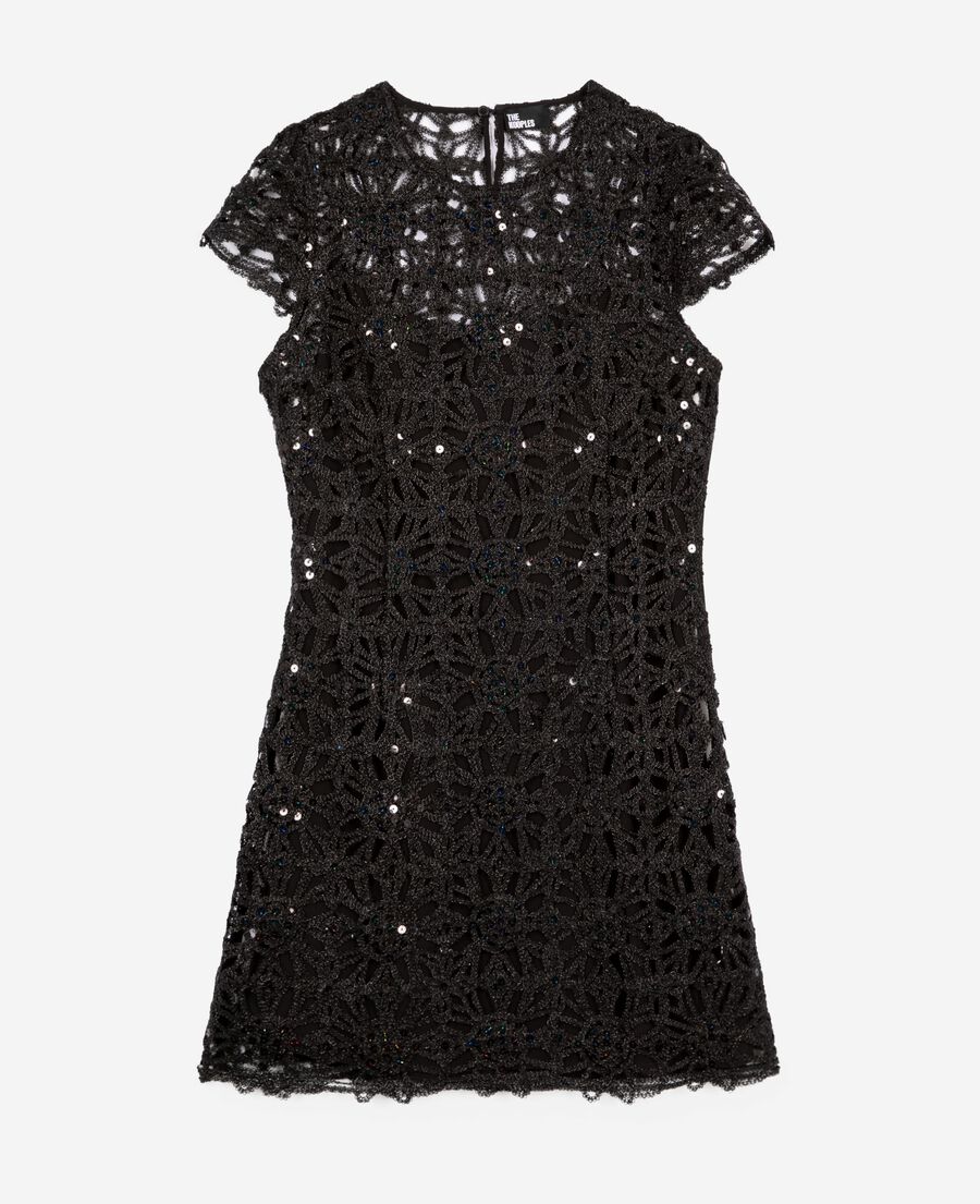 The Kooples FEMME BLACK robe courte en guipure noire