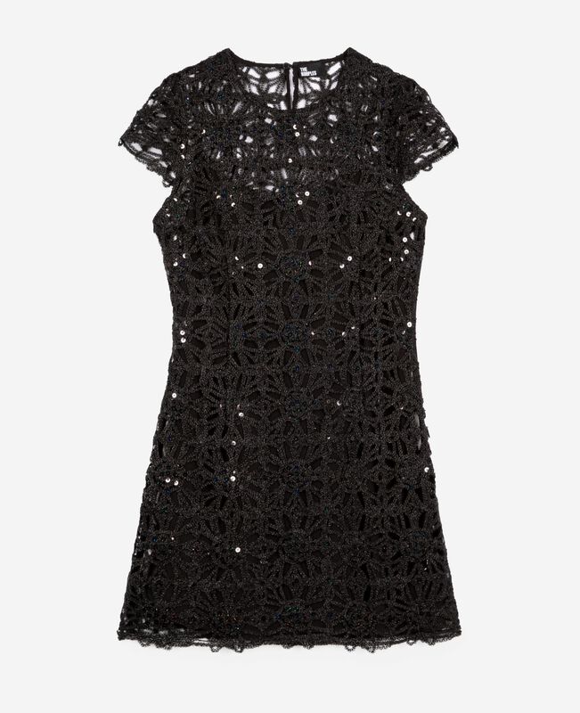 The Kooples FEMME BLACK robe courte en guipure noire