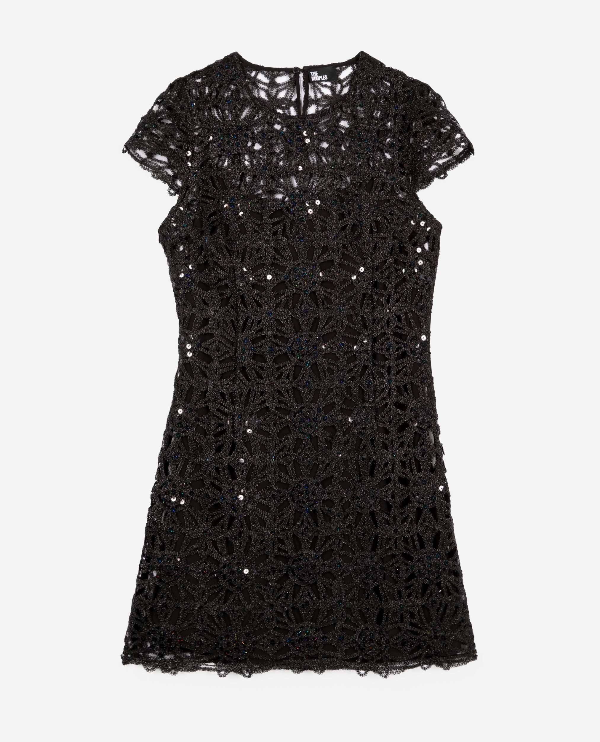 Robe courte en guipure noire, BLACK, hi-res image number null