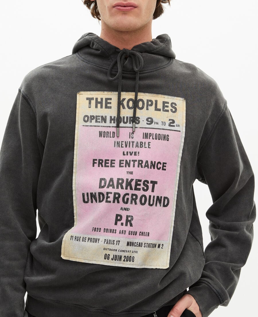 The Kooples HERREN BLACK WASHED sweatshirt mit kapuze und siebdruck schwarz