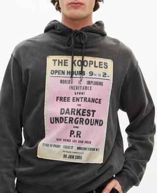 The Kooples HERREN BLACK WASHED sweatshirt mit kapuze und siebdruck schwarz
