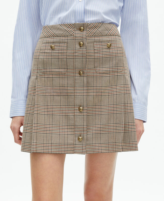 The Kooples FEMME BEIGE-BROWN jupe courte prince de galles beige