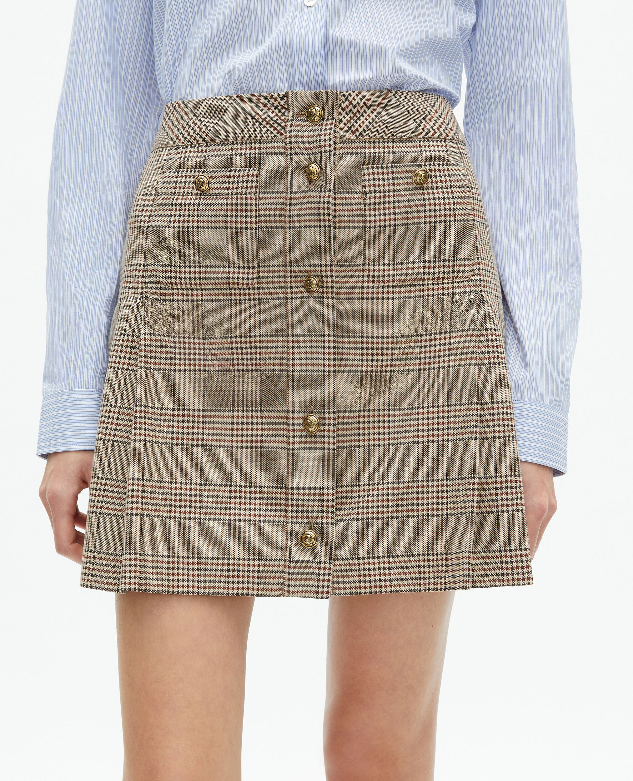 Jupe courte Prince de Galles beige, BEIGE-BROWN, hi-res image number null