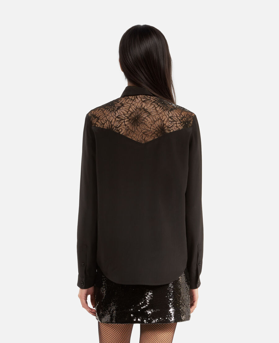 The Kooples FEMME BLACK chemise en soie avec dentelle noire
