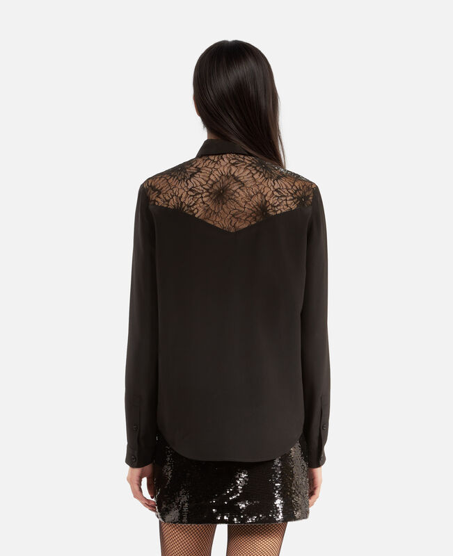 The Kooples FEMME BLACK chemise en soie avec dentelle noire