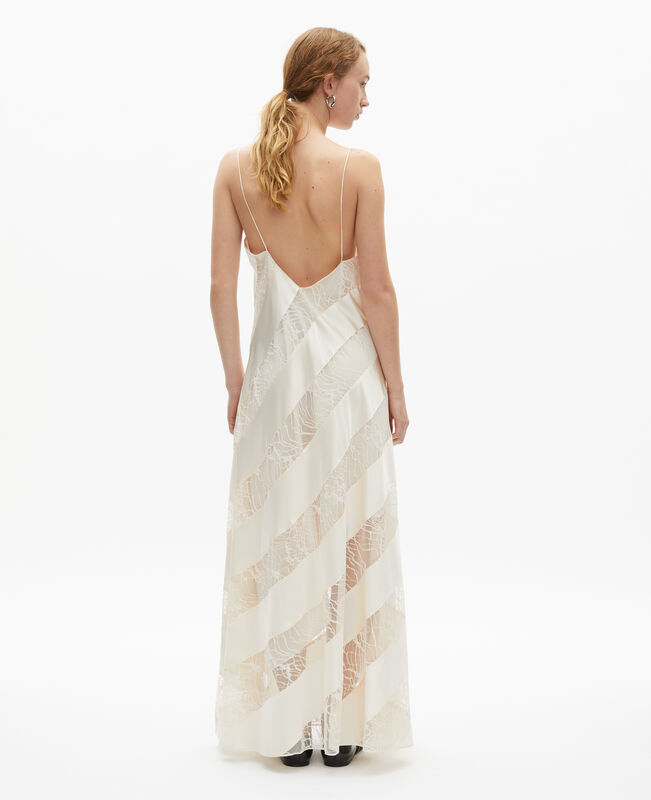 The Kooples FEMME ECRU robe nuisette longue en soie et dentelle écrue
