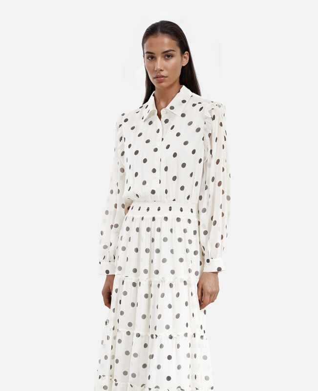 The Kooples FEMME WHITE / BLACK robe longue blanche à pois écrue