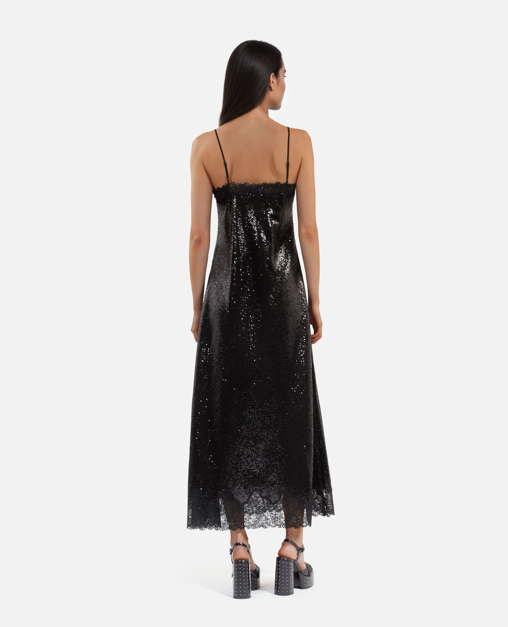 Robe nuisette longue à sequins noire, BLACK, hi-res image number null