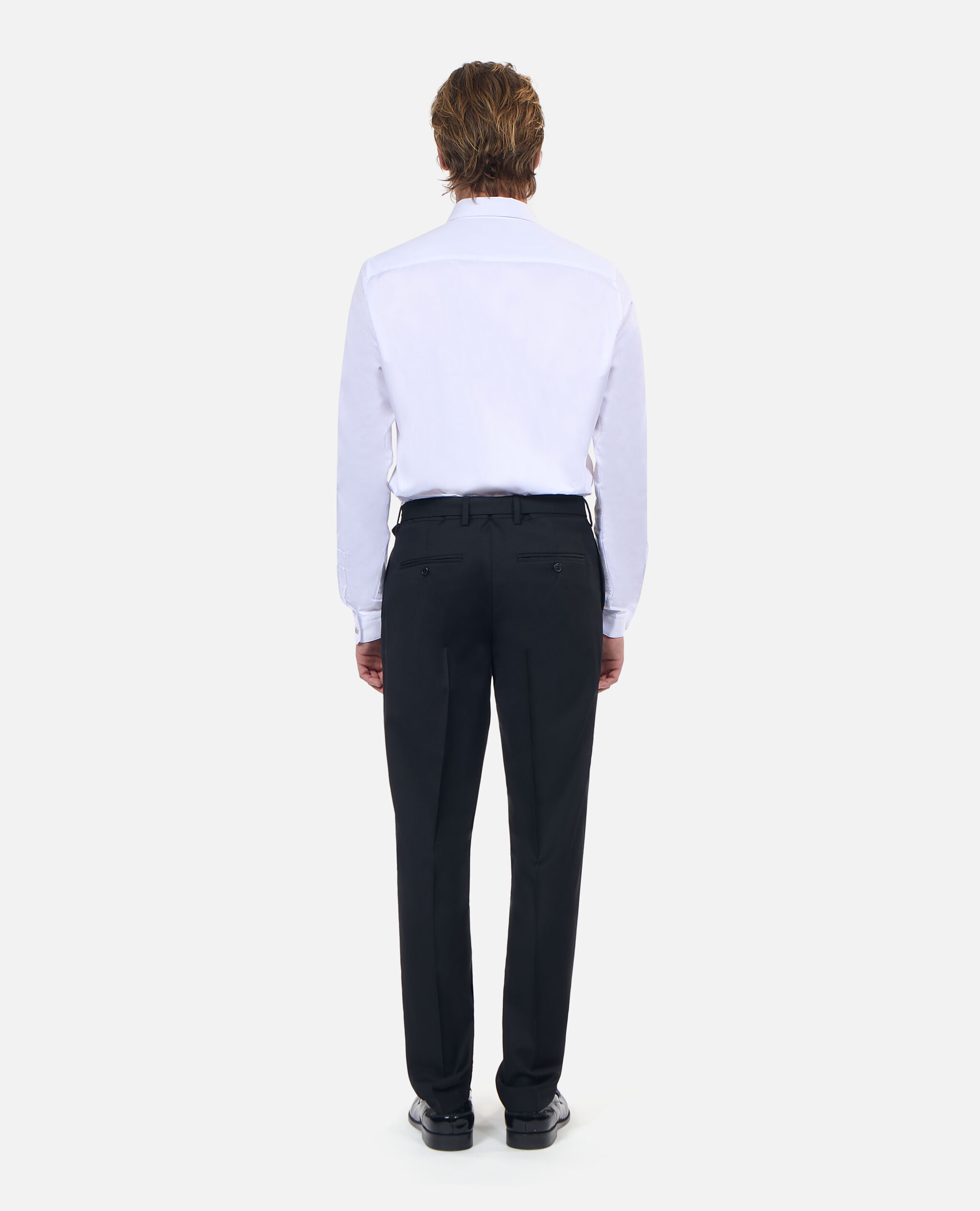Pantalon de costume en laine à ceinture intégrée noir coupe ajustée, BLACK, hi-res image number null