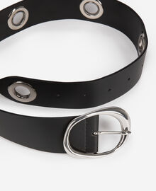 The Kooples FEMME BLACK ceinture large à œillets en cuir noir
