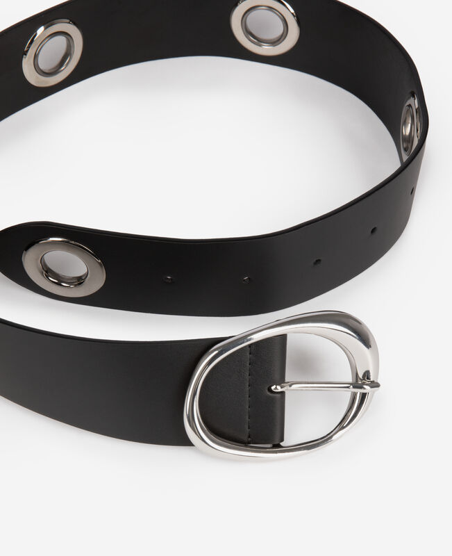 The Kooples FEMME BLACK ceinture large à œillets en cuir noir