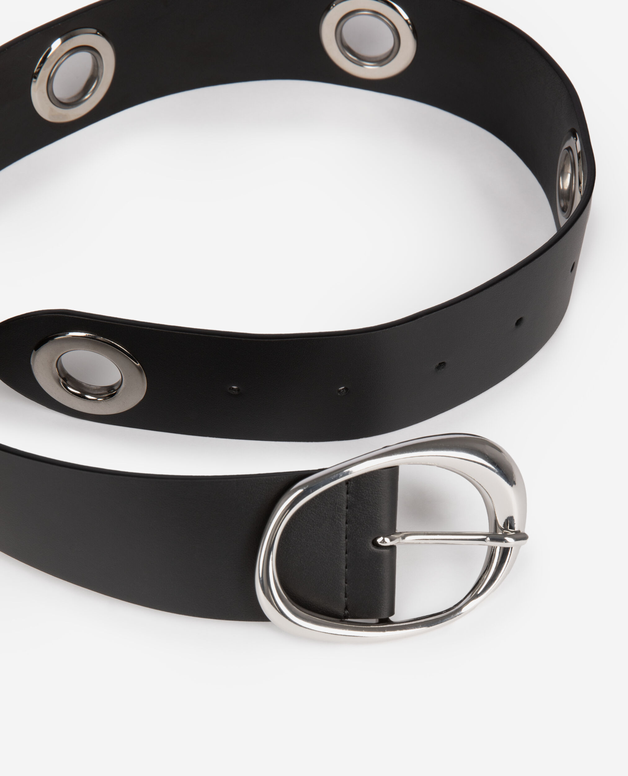 Ceinture large à œillets en cuir noir, BLACK, hi-res image number null