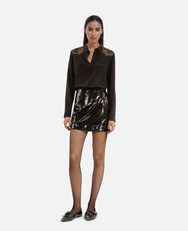 The Kooples FEMME BLACK STONE jupe courte à sequins noire
