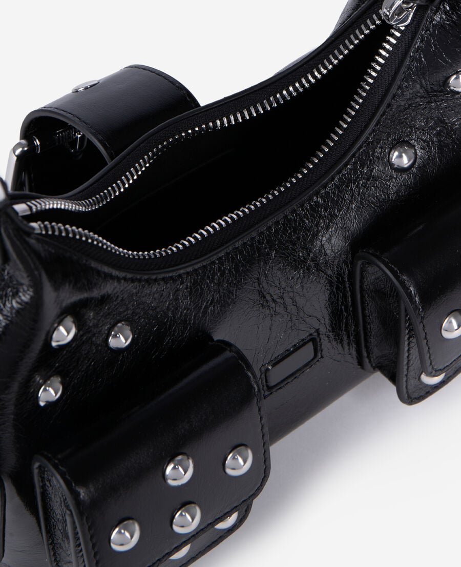 The Kooples FEMME BLACK sac amelia small en cuir craquelé noir avec clous