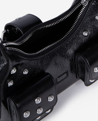 The Kooples FEMME BLACK sac amelia small en cuir craquelé noir avec clous