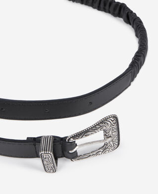 The Kooples WOMEN BLACK black ruched leather thin belt