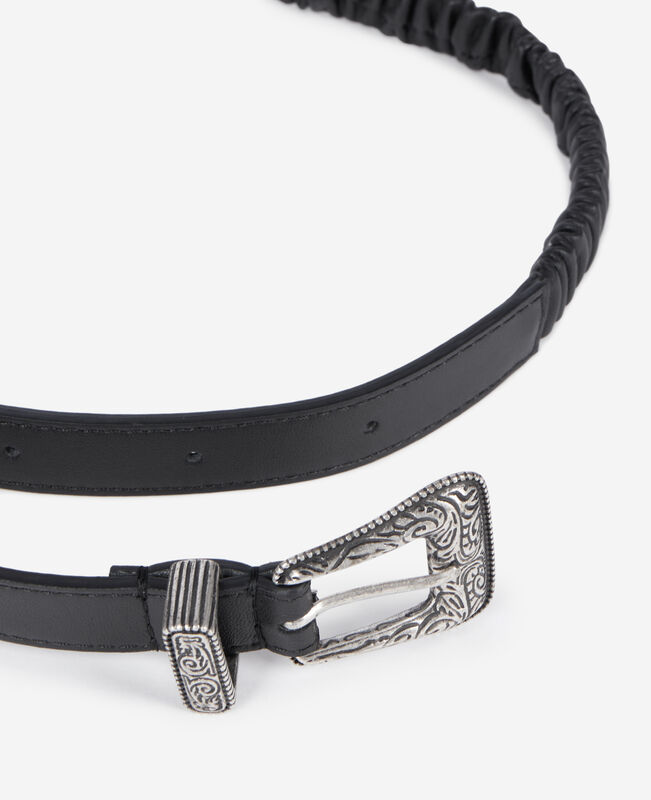 The Kooples FEMME BLACK ceinture fine en cuir froncé noir