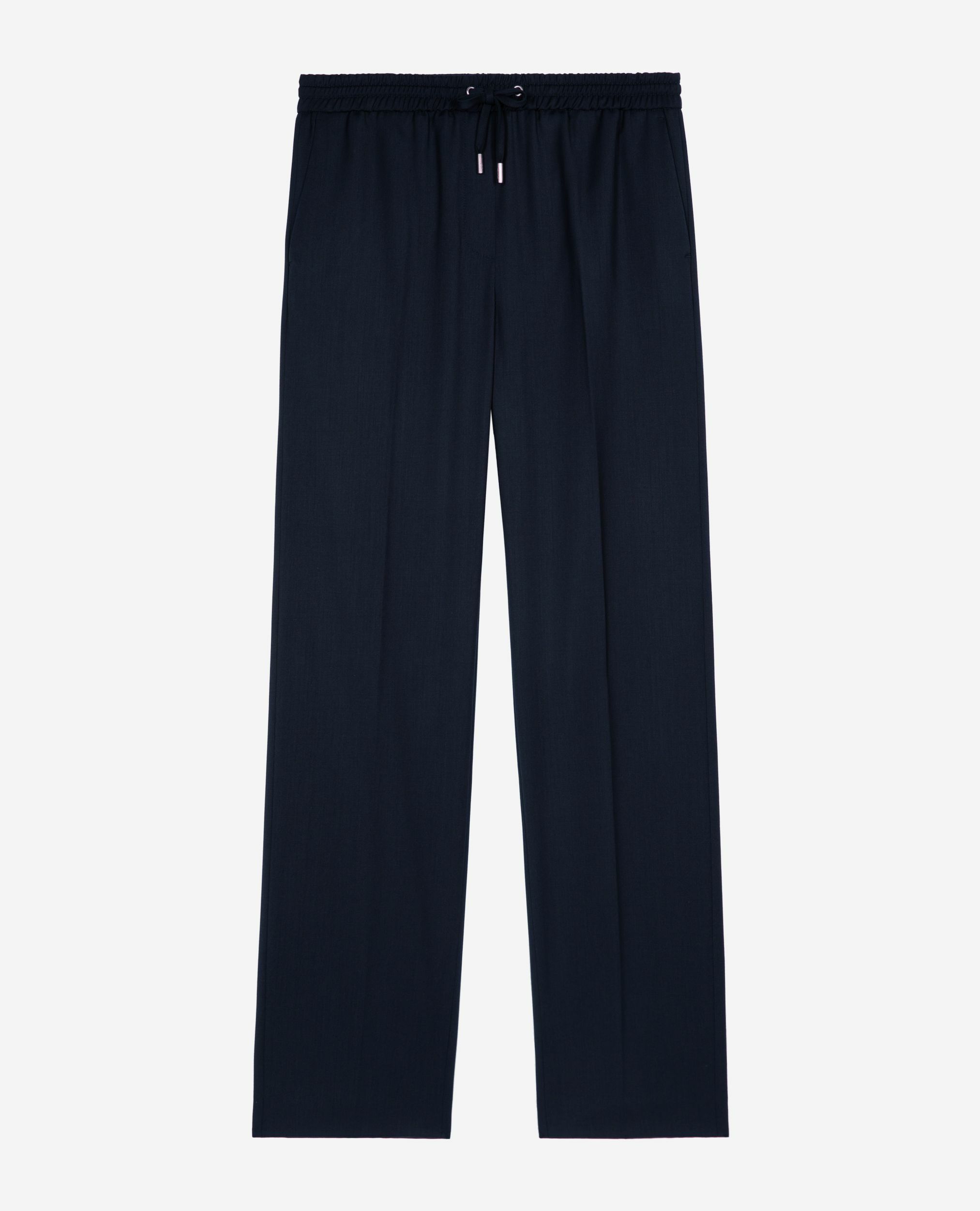 Pantalon droit en laine bleu foncé, DARK NAVY, hi-res image number null