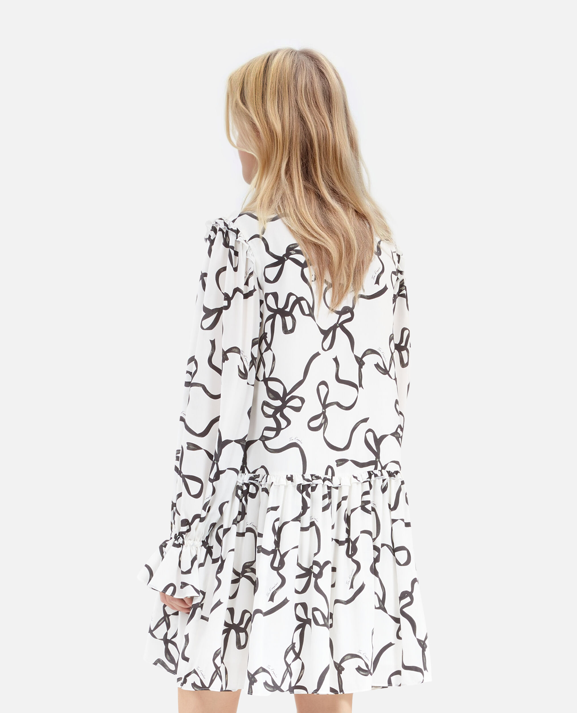 Robe courte en soie imprimé rubans, WHITE / BLACK, hi-res image number null