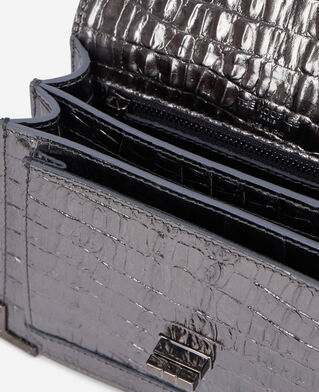The Kooples DAMEN GUN METAL SILVER tasche emily small aus leder in krokodiloptik gunmetal