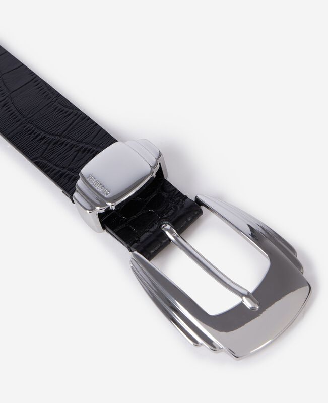 The Kooples FEMME BLACK ceinture en cuir noir effet crocodile