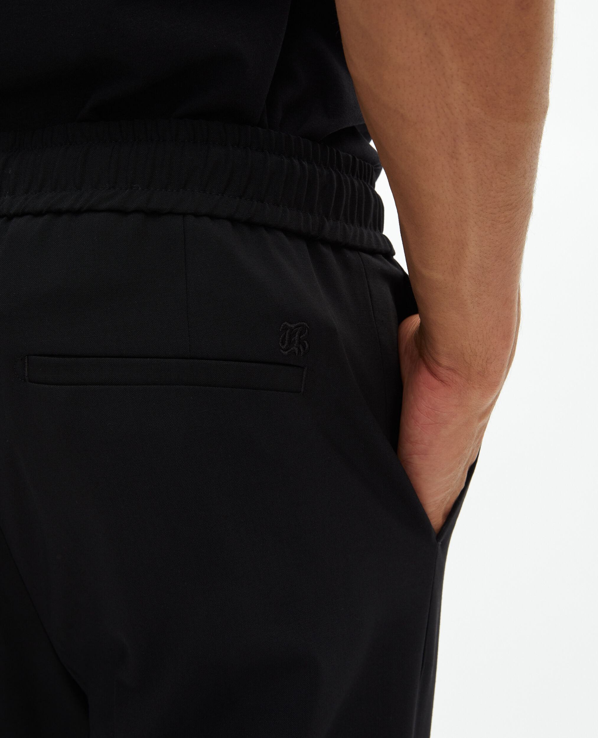 Pantalon élastiqué droit en laine noir, BLACK, hi-res image number null