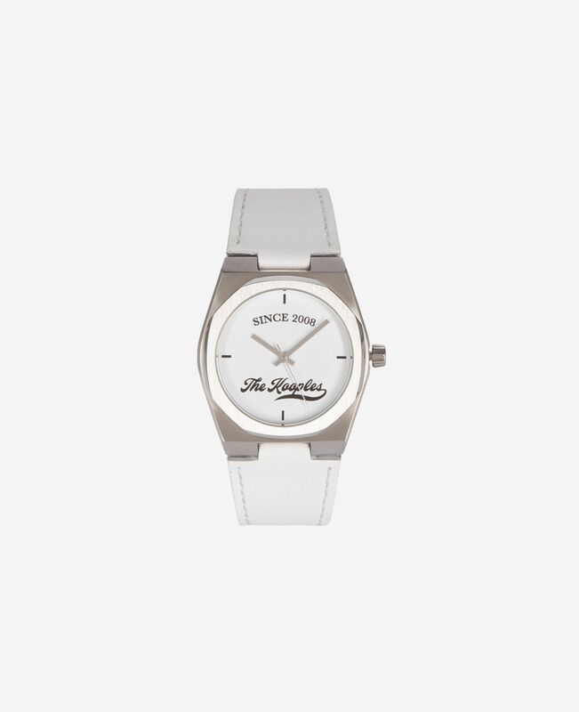 The Kooples MIXTE SILVER montre avec logo et bracelet en cuir blanche