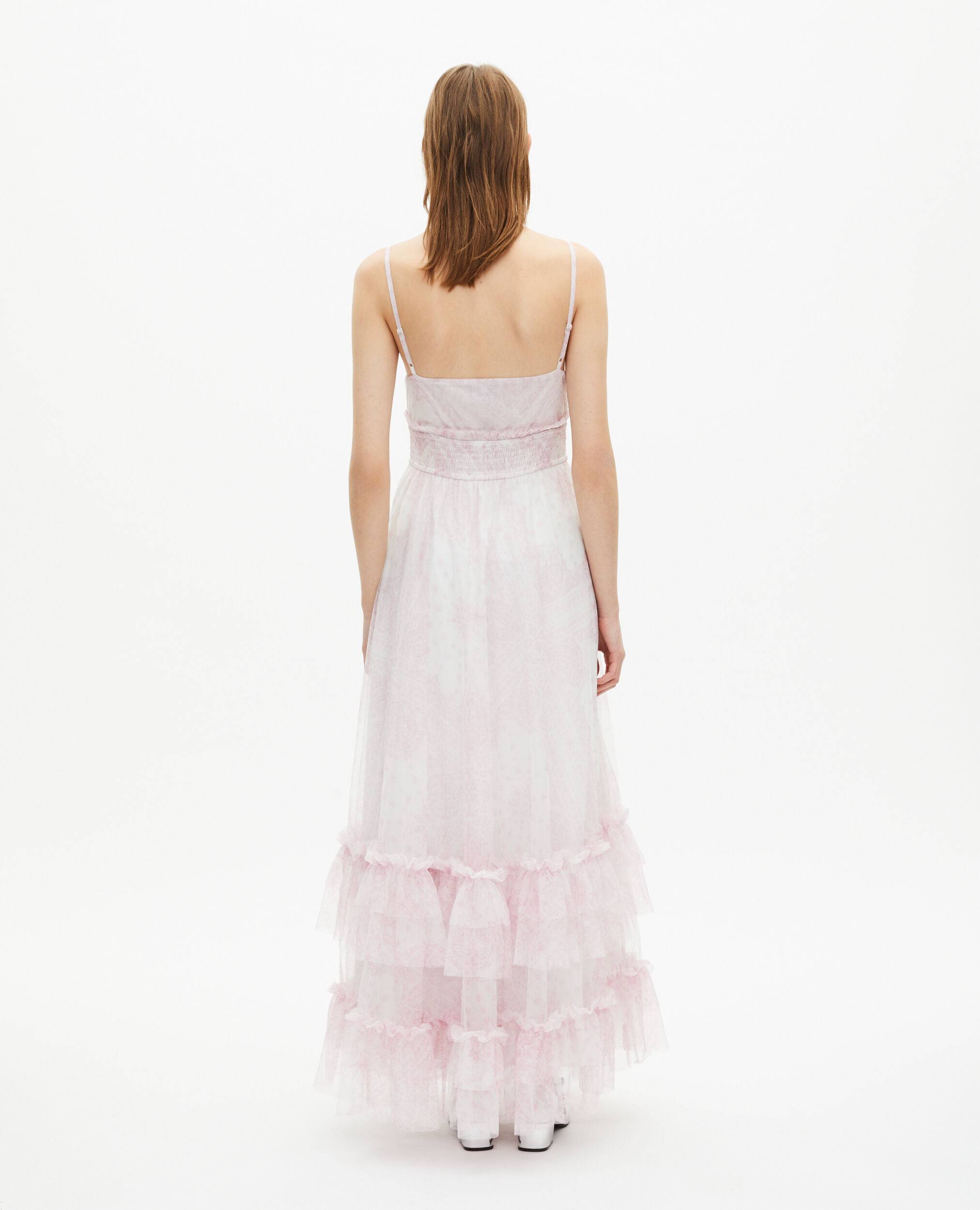 Robe longue en tulle imprimé rose pâle, WHITE - PINK, hi-res image number null