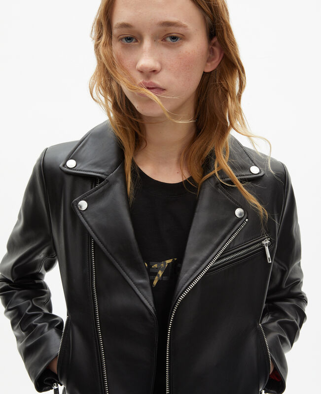 The Kooples FEMME BLACK blouson motard en cuir noir