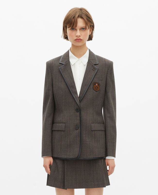 The Kooples FEMME BROWN veste prince de galles en laine marron