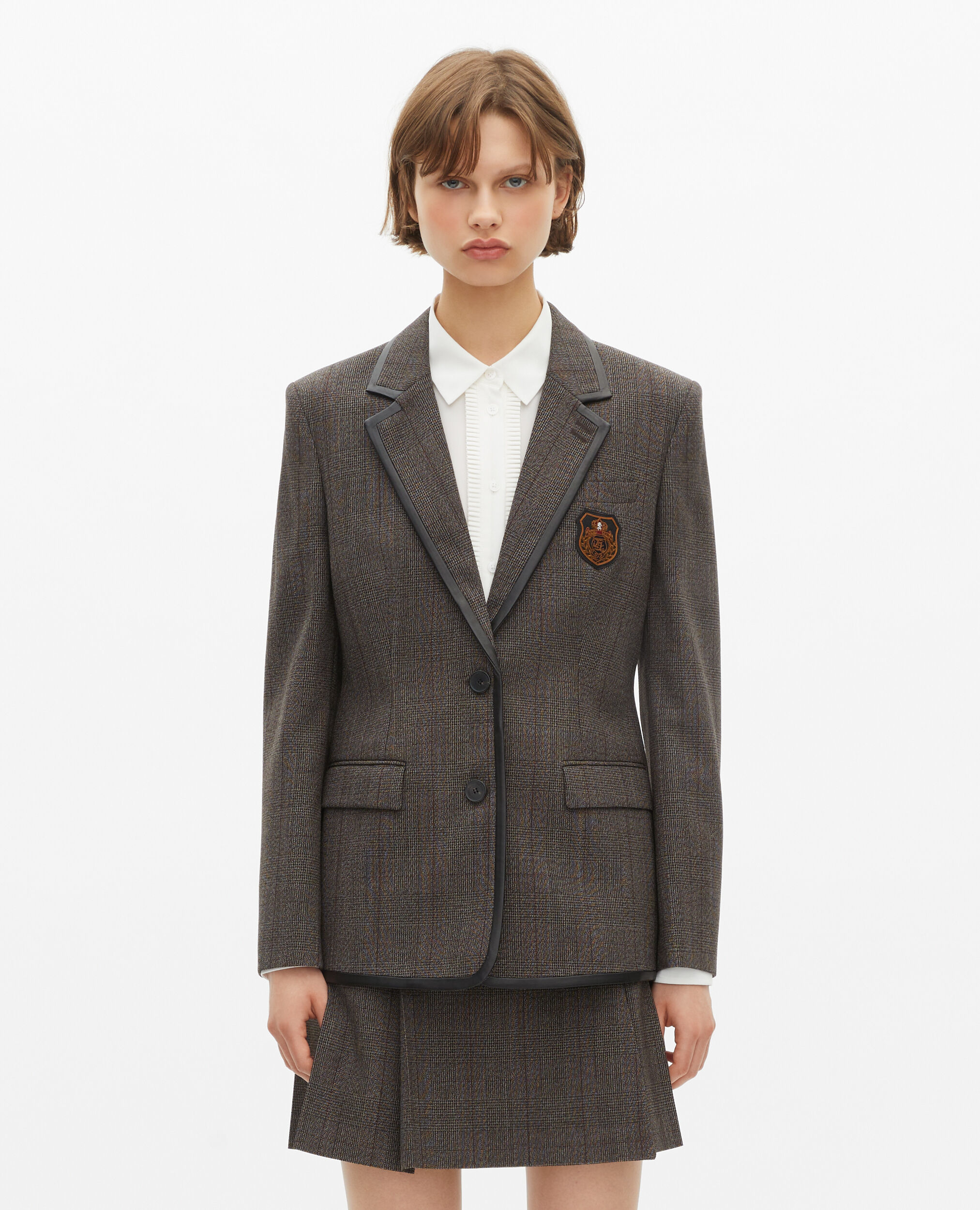 Veste Prince de Galles en laine marron, BROWN, hi-res image number null