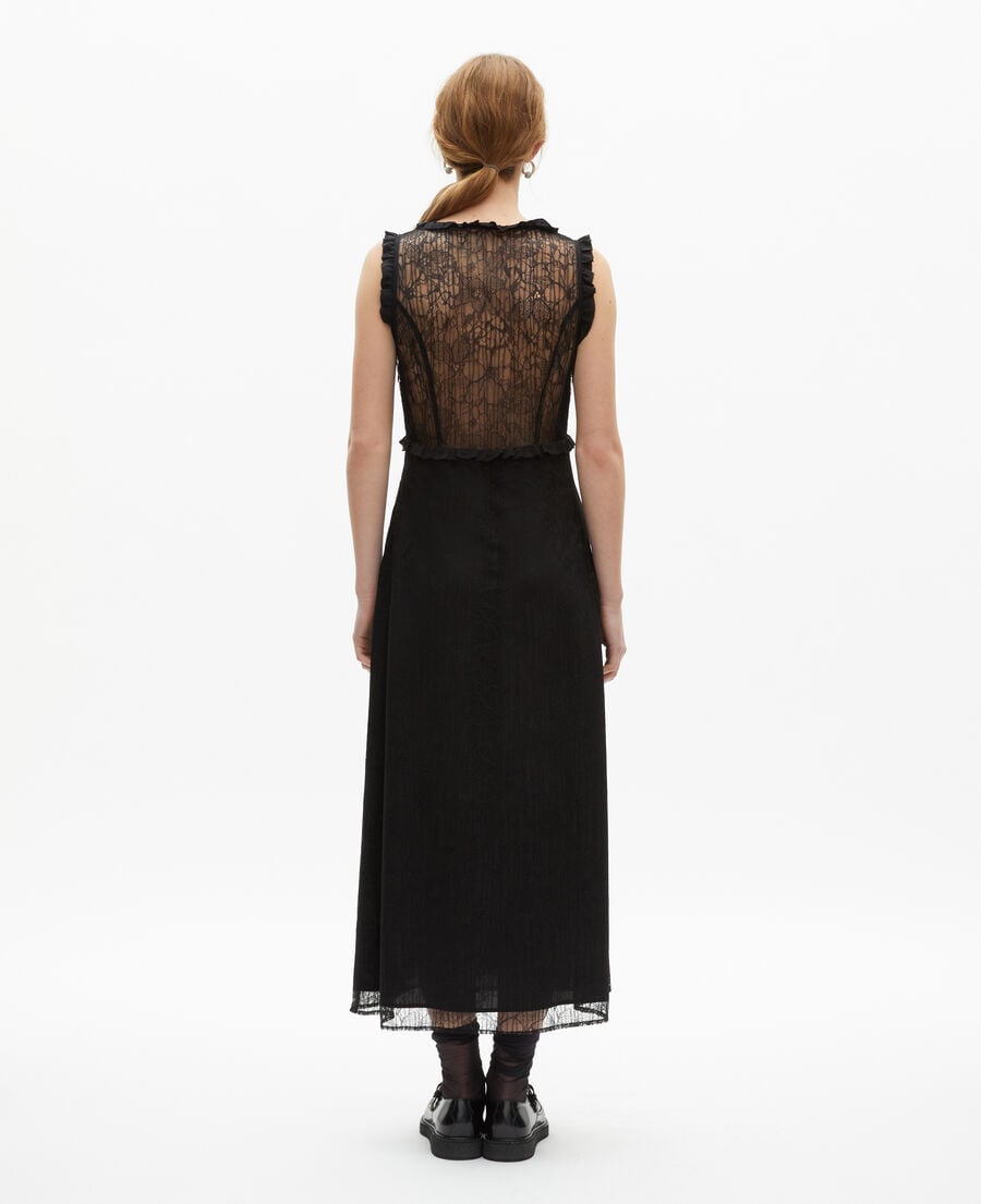 The Kooples FEMME BLACK robe longue avec dos en dentelle noire