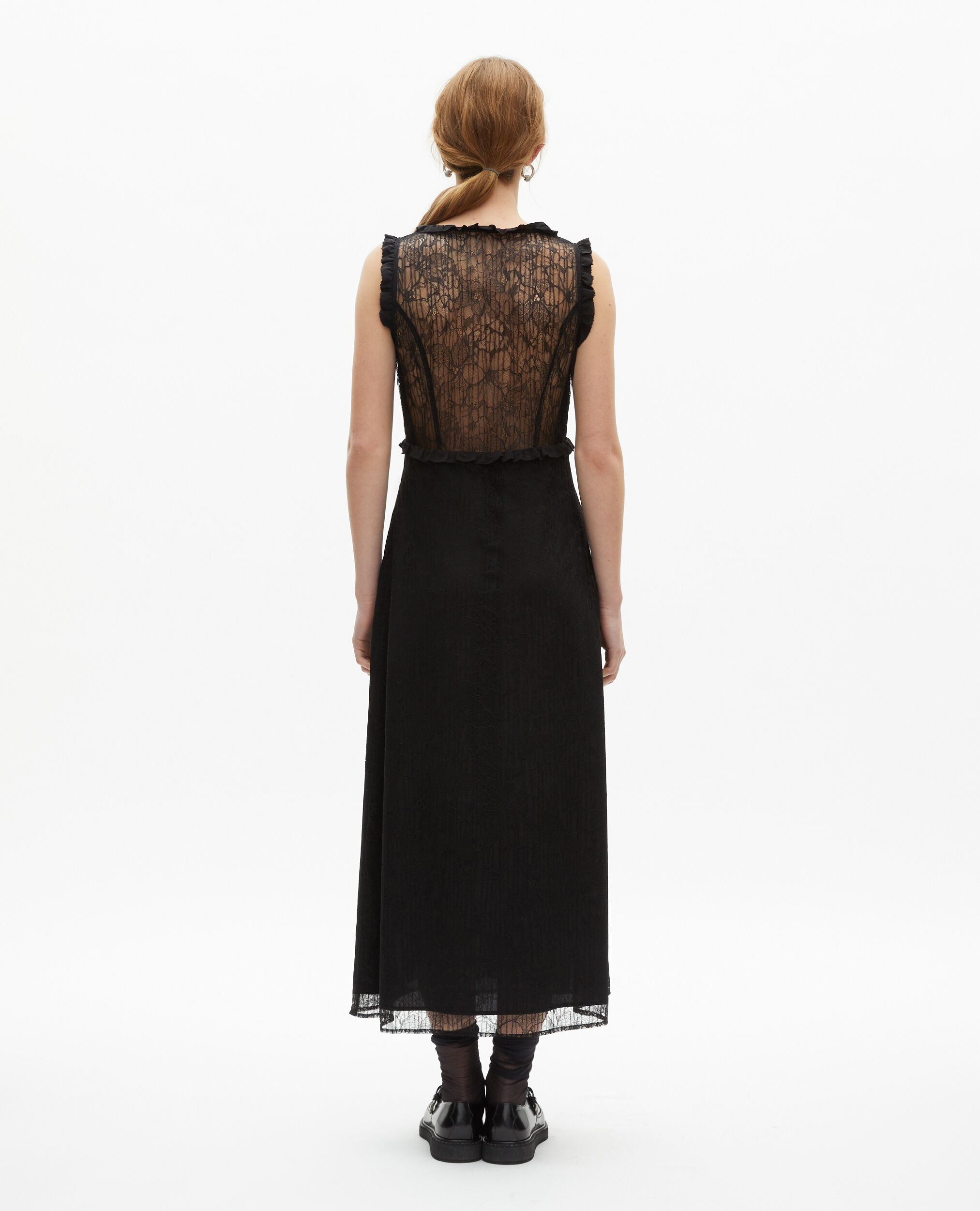 Robe longue avec dos en dentelle noire, BLACK, hi-res image number null