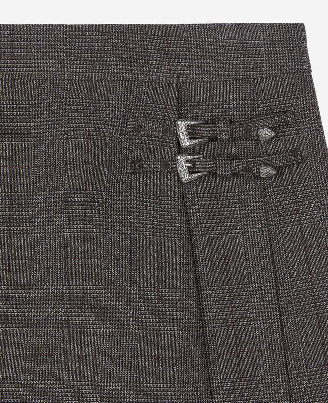 The Kooples FEMME BROWN jupe courte prince de galles en laine marron