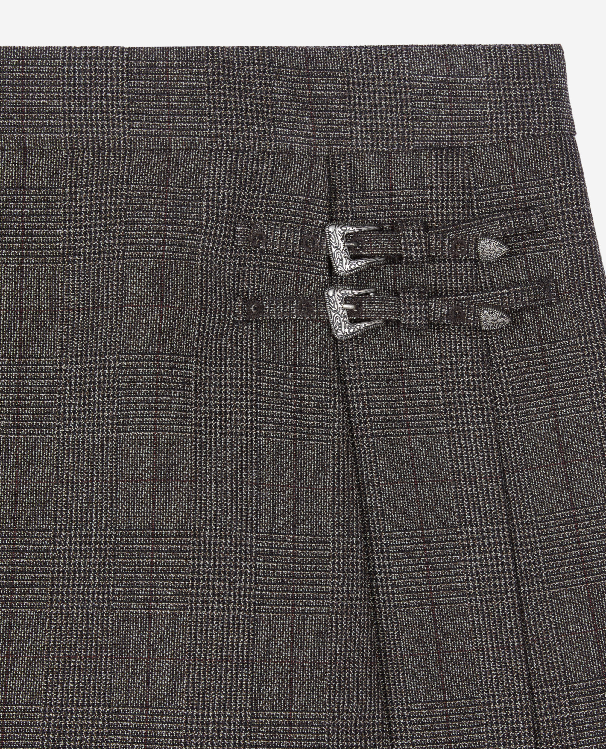 Jupe courte Prince de Galles en laine marron, BROWN, hi-res image number null