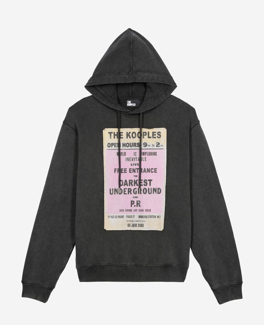 The Kooples HERREN BLACK WASHED sweatshirt mit kapuze und siebdruck schwarz
