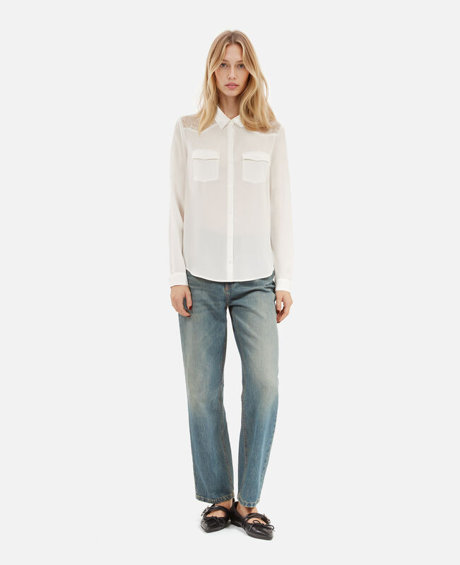 The Kooples FEMME ECRU chemise en soie avec dentelle écrue