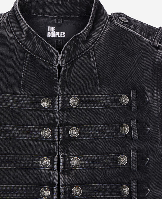 The Kooples FEMME BLACK WASHED veste style officier en denim grise