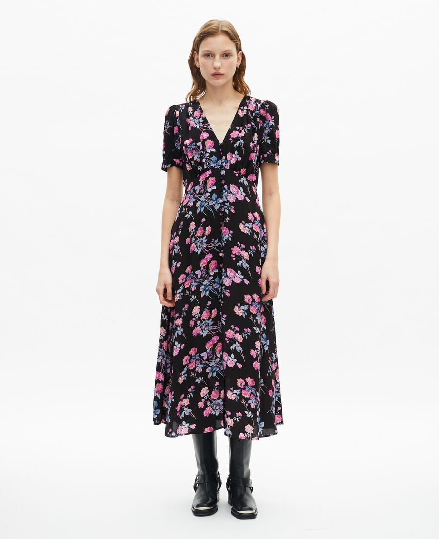 The Kooples WOMEN BLACK / PINK black floral print long dress