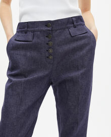The Kooples FEMME BLUE pantalon flare en coton et lin bleu