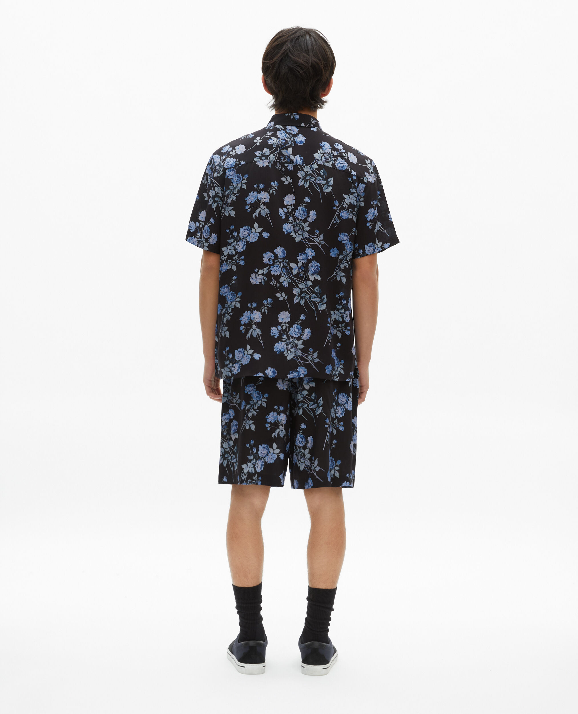 Chemise manches courtes imprimé fleuri noir, BLACK BLUE, hi-res image number null