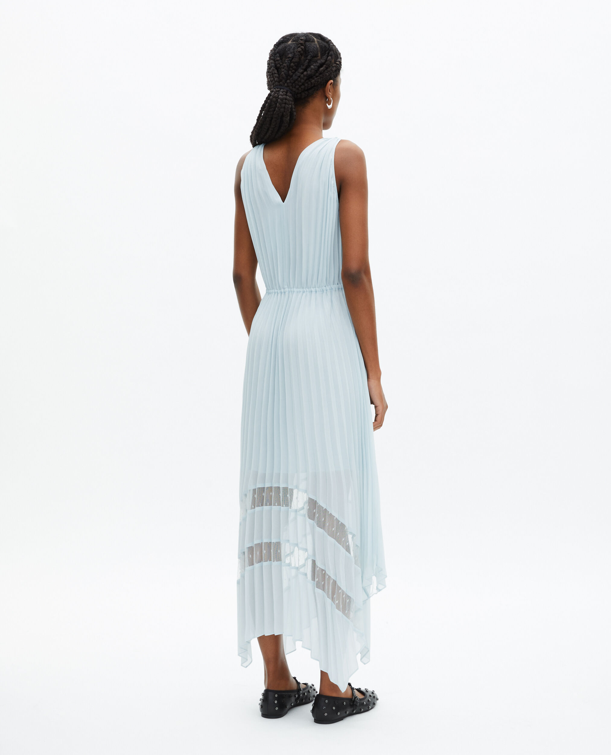 Robe longue avec plissage bleue clair et plumetis, BABY BLUE, hi-res image number null