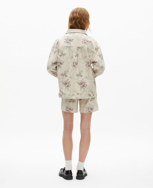 The Kooples FEMME BEIGE TAUPE veste imprimé fleuri en denim beige